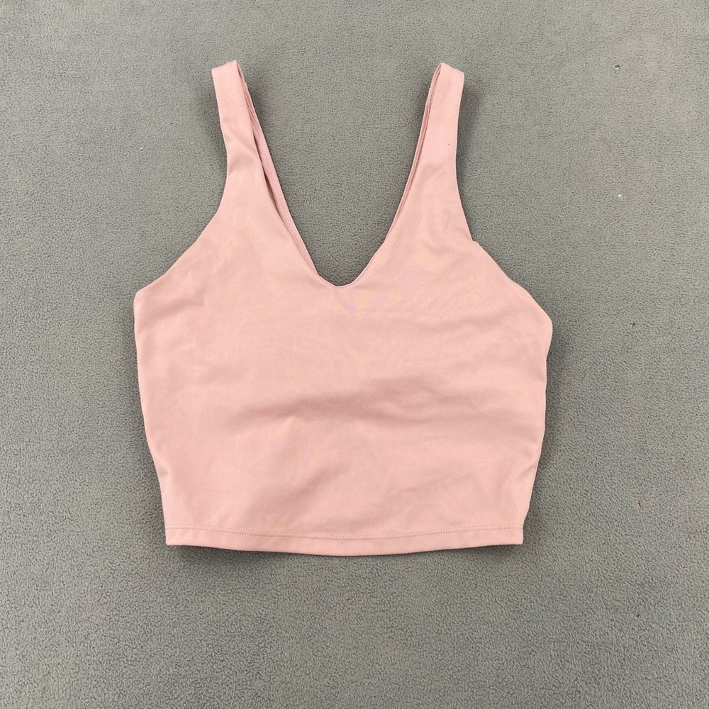 All in Motion Womens V-Neck Longline Sports Bra Pink Crop Tank S
